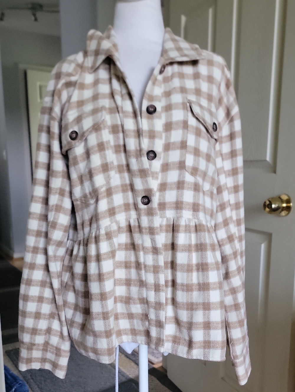 Mysteree Beige Plaid Button-Front Women’s Jacket